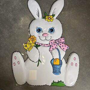 Vintage AMGLO USA 3D Easter‎ Bunny Rabbit THIN PLASTIC Die Cut WINDOW DECOR Pics